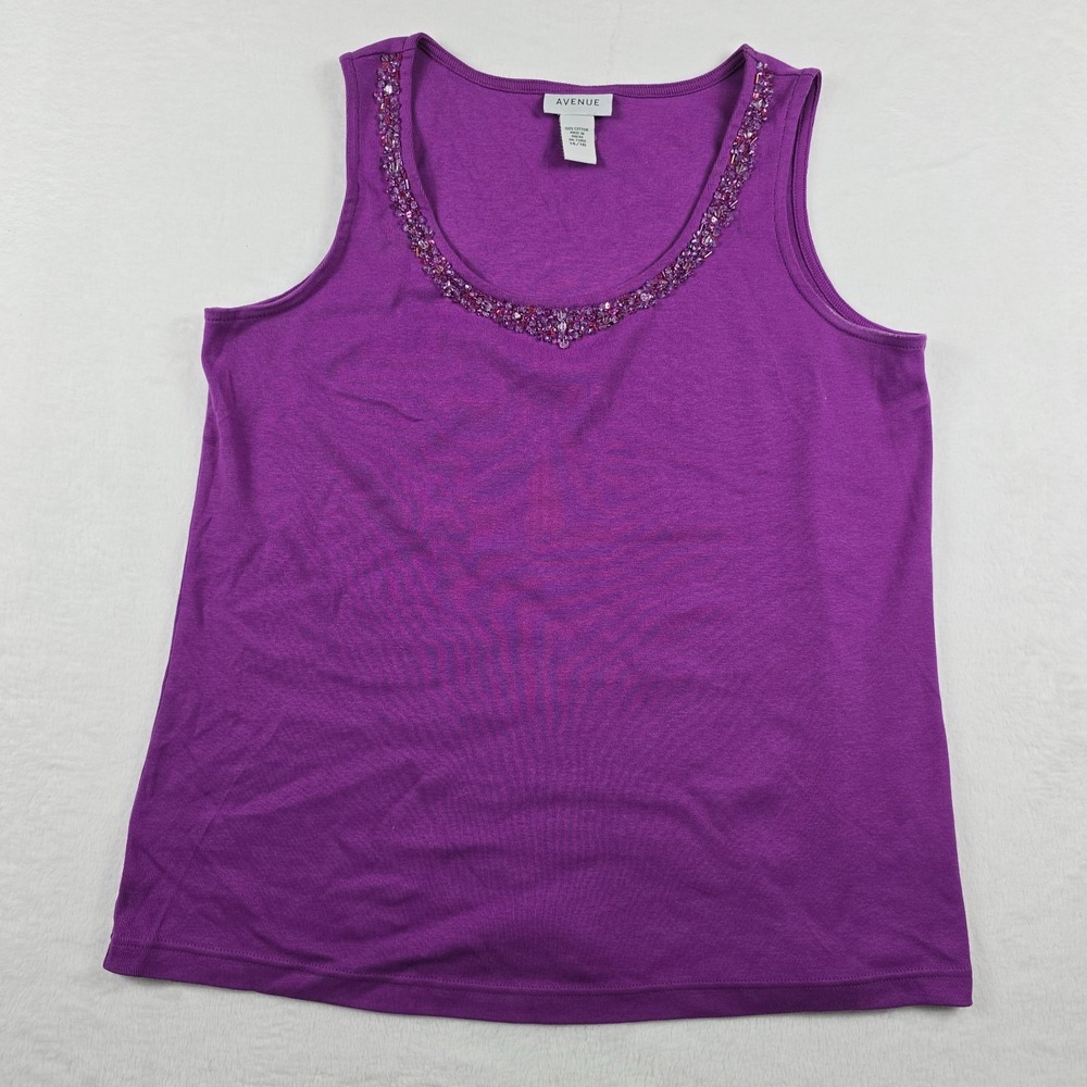 Avenue Purple Beaded Scoop Neck Cotton Tank Top Plus Size 14/16 Sleeveless